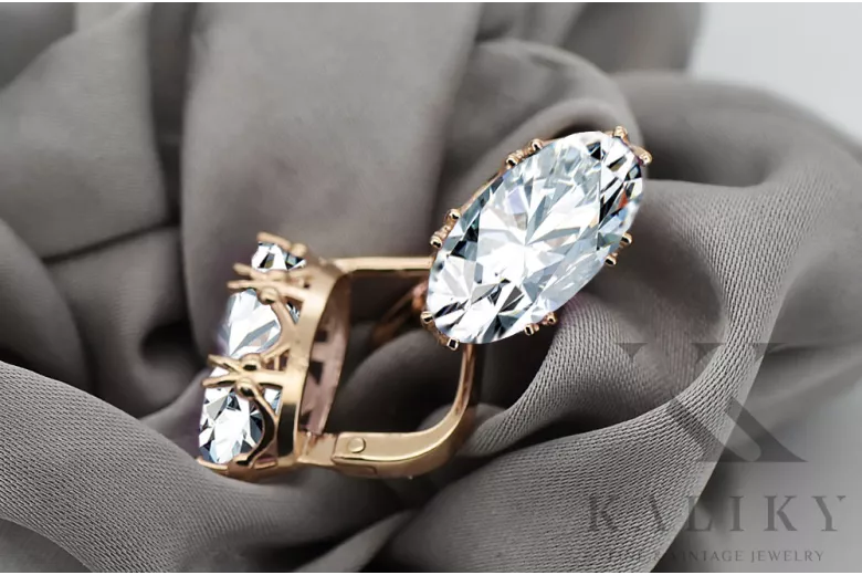 Earrings Vintage craft Zircon Original Vintage 14K Rose Gold vec021r